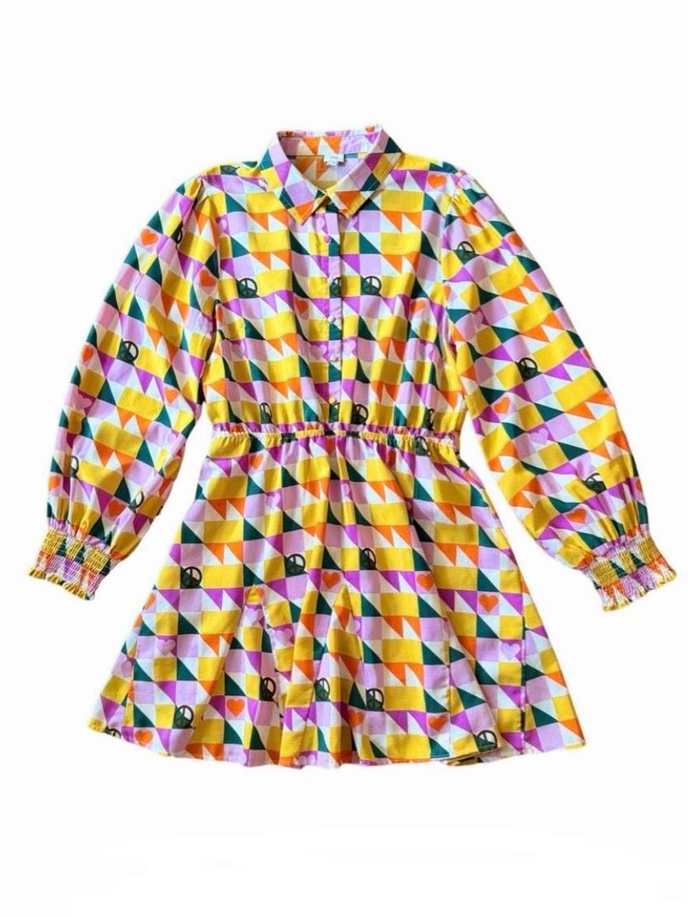 River Island Yellow Geometric Shirtdress UK 10